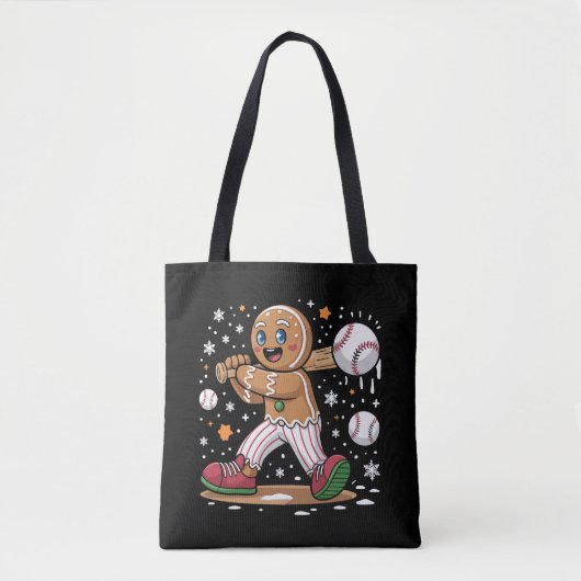 Tote Bag Christmas Gingerbread Man Sports Player Baseball  (Devant)