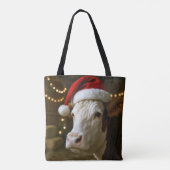 Tote Bag Christmas Hereford Cow Wearing a Santa Hat (Dos)