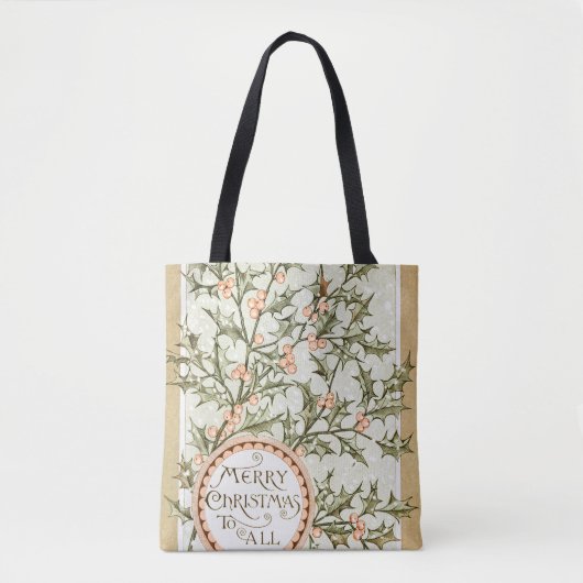 Tote Bag Christmas Holly Jolie Antique Salutation (Devant)