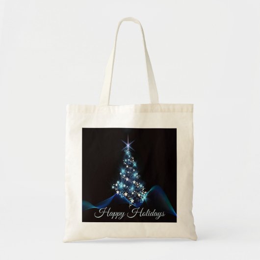 Tote Bag Christmas Party Blue Tree Shiny Black Elegant (Devant)