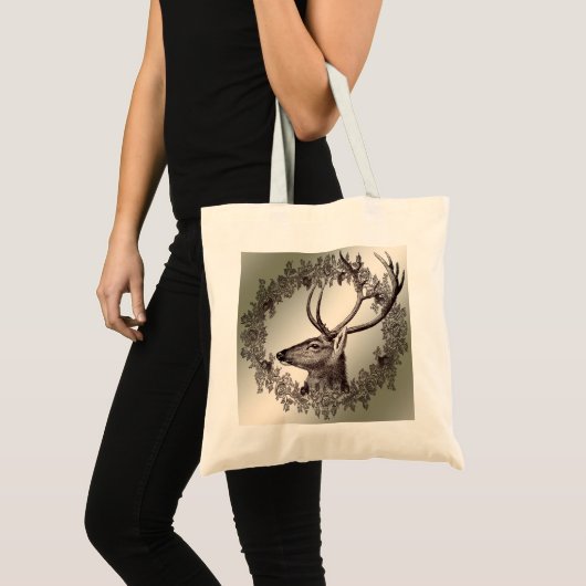 Tote Bag Christmas Party Floral Reindeer Golden Winter (Devant (produit))