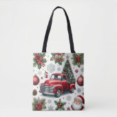 Tote Bag Christmas Red Truck and Santa Pattern (Devant)
