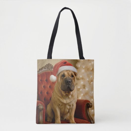 Tote Bag Christmas Shar-Pei Dog With Santa Hat (Devant)