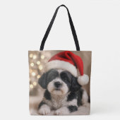 Tote Bag Christmas Shih Tzu Dog With Santa Hat (Devant)