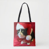Tote Bag Christmas Tuxedo Cat in Santa Hat (Devant)