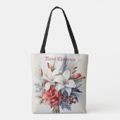 Tote Bag Christmas White Red Flowers Holidays Elegant (Dos)