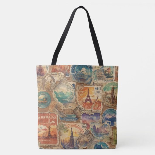 Tote Bag Chroniques de Wanderlust : Timbres de voyage de st (Devant)