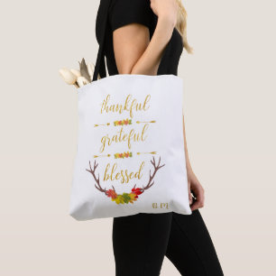 Tote Bag Chute Faux Gold Merci Grateful Blessé Script