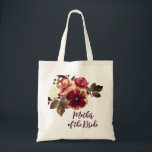 Tote Bag Chute Florale Mère de la mariée Mariage cadeau<br><div class="desc">Le mariage de automne Mother of the Bride sac fourre-tout représente un motif d'aquarelle fleurie d'automne avec élégantes fleurs oranges brûlées et roses et verdure. Le sac peut être customisé pour votre fête de mariée.</div>