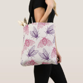Tote Bag Cicada Botanical Pattern Cream Pink Purple (De près)