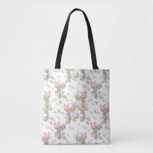 Tote Bag Ciel bleu nuageux et Flamant rose Répéter l'impres
