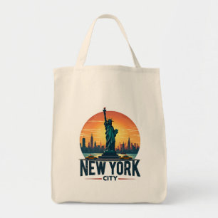 Tote Bag Ciel de New York rétro avec la Statue de la Libert
