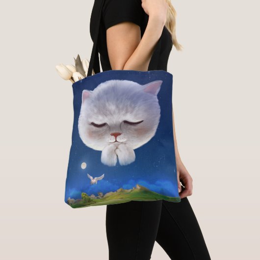Tote Bag Ciel nocturne avec chat (De près)