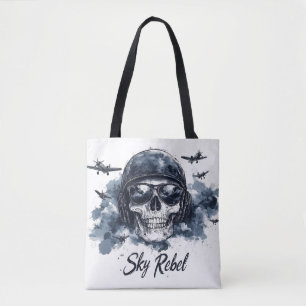 Tote Bag Ciel Rebel avec casque pilote et lunettes de solei