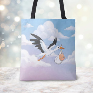 Tote Bag Cigogne portant un bébé ciel nuageux