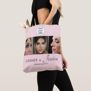 Tote Bag Cils de photo 3 écriture noire rose pâle élégant