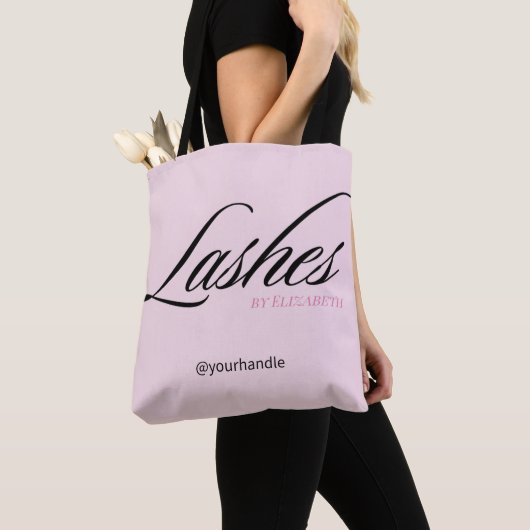 Tote Bag Cils de poignée de script noir rose gêné Entrepris (De près)