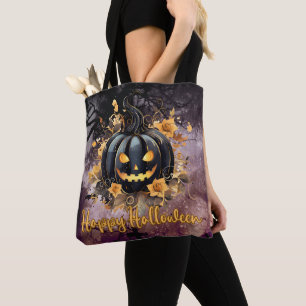 Tote Bag Cimetière de citrouilles Jack-O' Lantern noires Jo