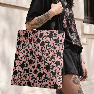 Tote Bag Cimetière Roses Roses Gothiques Rose Et Noir