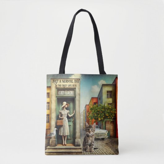Tote Bag Cinquante Art Art Crazy Cat Lady (Devant)