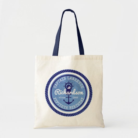 Tote Bag cinquantième Capitaine Nautical Rope Anchor Helm (Devant)