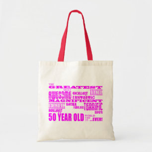 Tote Bag Cinquantième rose d'anniversaires de filles : Plu