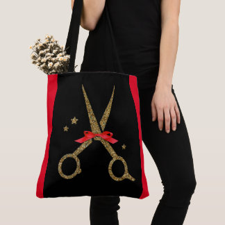 Tote Bag Ciseaux à parties scintillant dorée XL - Coiffeur