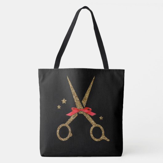Tote Bag Ciseaux de parties scintillant d'or XL - Coiffeur  (Devant)