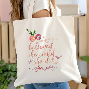 Tote Bag Citation à l'aquarelle Elle a cru qu'elle pouvait