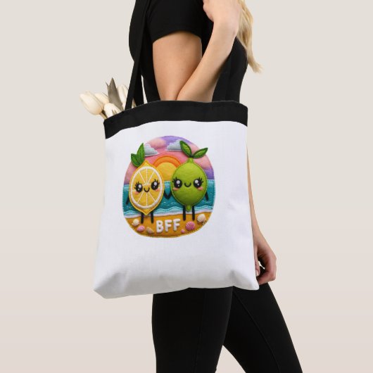 Tote Bag Citation BFF mignonne Caractères citron et chaux C (De près)
