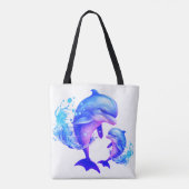 Tote Bag Citation de dauphins d'aquarelle | (Dos)