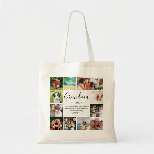 Tote Bag Citation de grand-mère, script moderne, 12 photos (Devant)