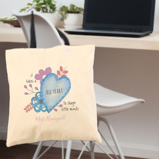 Tote Bag Citation de l'enseignant du grand coeur mignon Doo