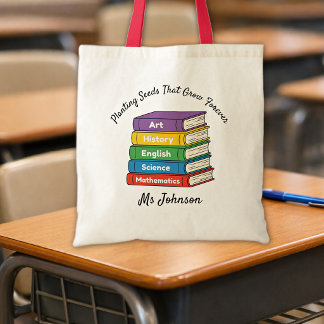 Tote Bag Citation de nom d'enseignant Retour aux livres sco