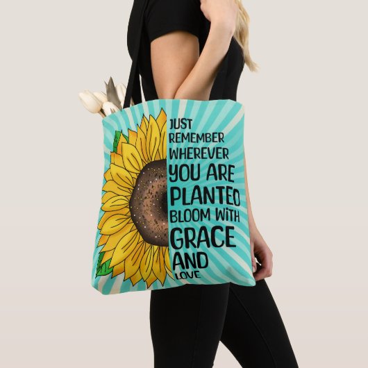 Tote Bag Citation et tournesol tiré à la main (De près)