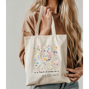Tote Bag Citation Inspiration Fleur sauvage Retro Watercolo