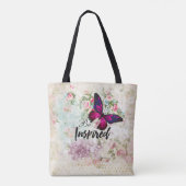 Tote Bag Citation inspirée et collage de papillon rose (Dos)