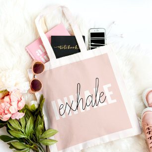 Tote Bag Citation moderne Pastel Pink Inhale Exhale