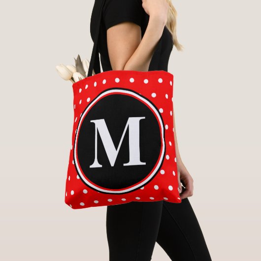 Tote Bag Citation Pois rouge Monogramme (De près)