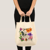 Tote Bag Citation positive Be Happy and garden flowers (Devant (produit))