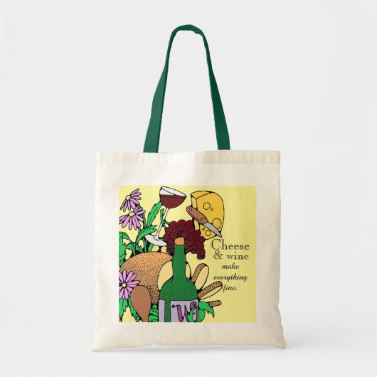 Tote Bag Citation pour les amateurs de fromages et de vins (Devant)