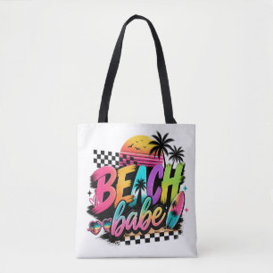 Tote Bag Citation Rétro Plage Babe Vibes Tropicales Colorée