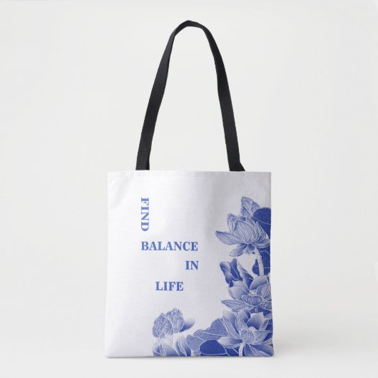 Tote Bag Citation Zen bleu et blanc Lotus Flower Mandala (Devant)