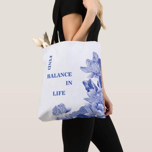 Tote Bag Citation Zen bleu et blanc Lotus Flower Mandala (De près)