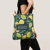 Tote Bag Citron et Limon Motif de fruits en vert et jaune (De près)