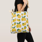 Tote Bag Citron Motif Fruit Rétro Jaune Sur Blanc (De près)