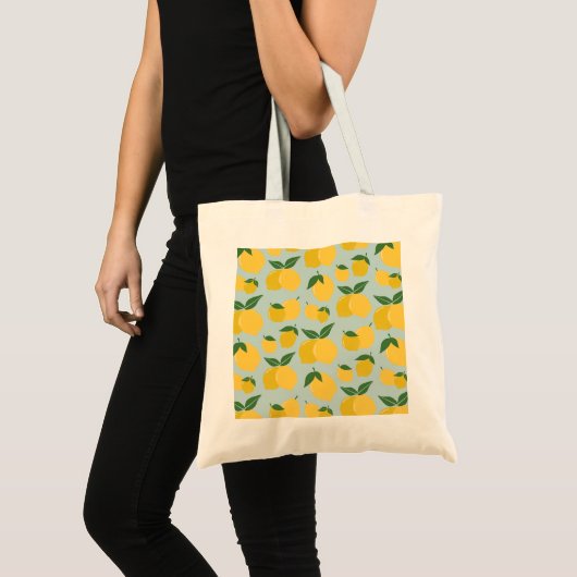 Tote Bag Citron Motif Fruit Rétro Jaune Sur Vert (Devant (produit))
