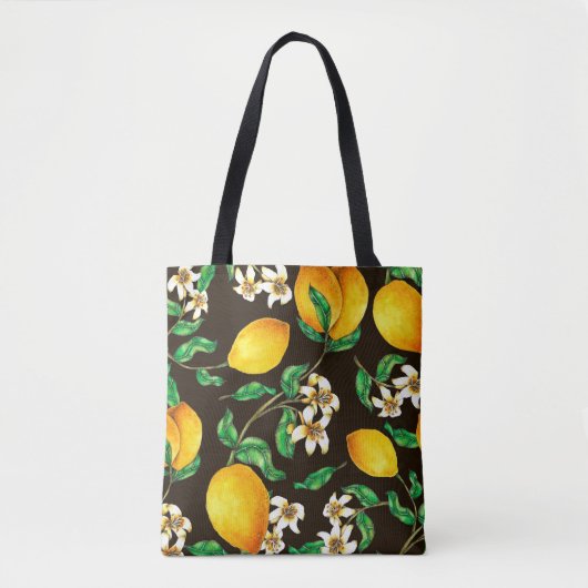 Tote Bag Citron Motif sans couture peint à l'aquarelle (Devant)