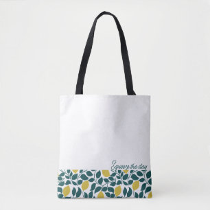 Tote Bag Citron Squeeze the Day, Agrumes Dessinés à la Main