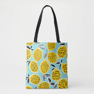 Tote Bag Citron vintage : Motif sans fil tiré à la main